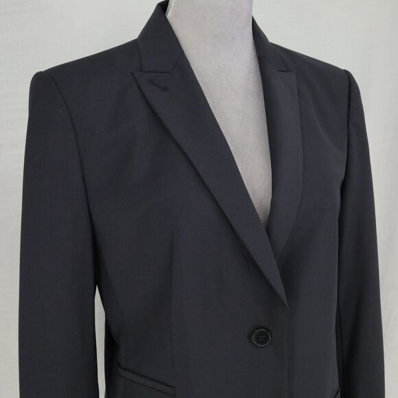 Ann Taylor Jacket Womens 10 Dark Navy Blue Wool Blend Lined Blazer Pockets - Picture 14 of 15
